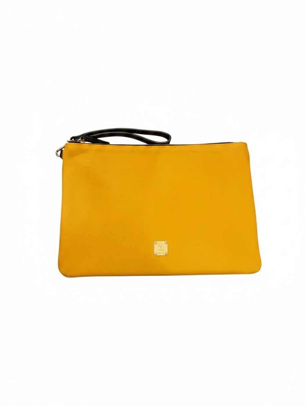 MCM Quilted Wristlet Clutch with Blue Yellow Polka Dots